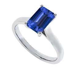 Dames Solitaire Ring Smaragd Blauwe Saffier 2 Karaat 14K Wit Goud