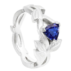 Dames Solitaire Triljoen Blauwe Saffier Ring Bladstijl 1 Karaat