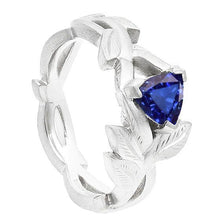 Afbeelding in Gallery-weergave laden, Dames Solitaire Triljoen Blauwe Saffier Ring Bladstijl 1 Karaat - harrychadent.nl
