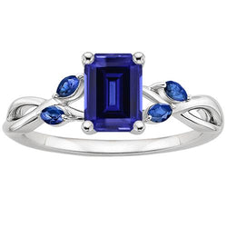 Dames Solitaire blauwe saffier ring met markiezin accenten 3,50 karaat
