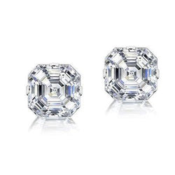 Dames Stud Earring paar 2 karaat Asscher geslepen diamant wit goud 14K