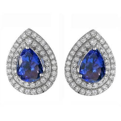 Dames Stud Pave Halo oorbellen 3.96 karaat blauwe tanzaniet & diamanten