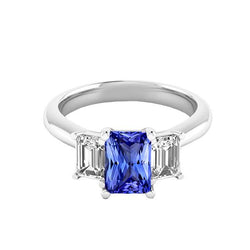 Dames Trouwring Emerald Diamonds 2 Carat Srilanka Sapphire 3 Stone