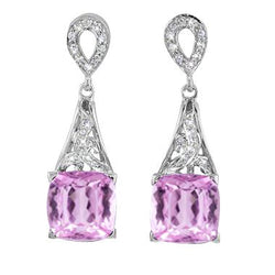 Dames bengelen oorbellen 26.70 karaat roze kunziet met diamanten