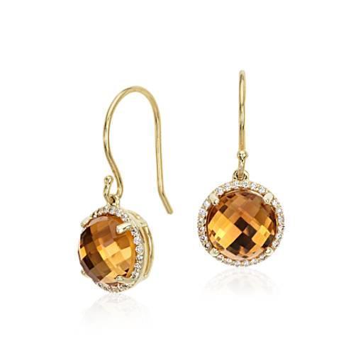 Dames bengelen oorbellen 30,48 ct citrien met diamanten geel goud 14k - harrychadent.nl