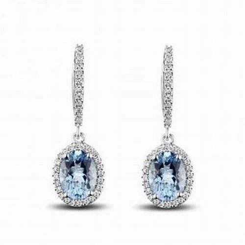 Dames bengelen oorbellen 5,09 ct Aquamarijn en diamanten 14K witgoud - harrychadent.nl