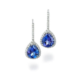 Dames bengelen oorbellen 7.20 ct tanzaniet met diamanten wit goud 14k