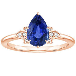 Dames blauwe saffier edelsteen ring 4,50 karaat peer geslepen met accenten