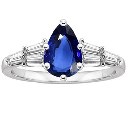 Dames blauwe saffier ring met stokbrood diamanten accenten 4 karaat