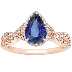 Dames blauwe saffier ring twist stijl met diamanten accenten 3,75 karaat