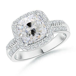 Dames diamanten Halo ring kussen gesneden oude mijnwerker 3,50 karaat wit goud