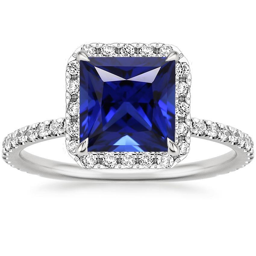 Dames diamanten Halo ring met accenten prinses blauwe saffier 6 karaat - harrychadent.nl