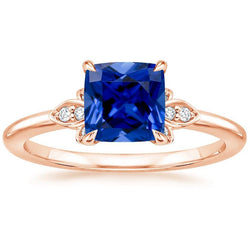 Dames diamanten edelsteen ring met kussen blauwe saffier 2,50 karaat nieuw