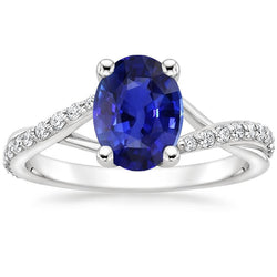 Dames diamanten edelsteen ring ovaal Ceylon saffier goud 3 karaat