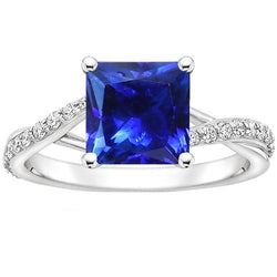 Dames diamanten edelsteen ring prinses Ceylon saffier goud 3,75 karaat