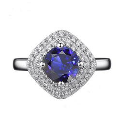 Dames diamanten ring 3 karaat ronde saffier kussenvormige dubbele halo