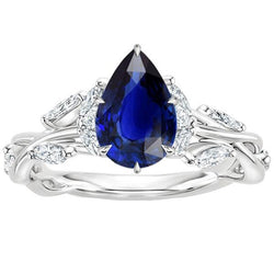 Dames diamanten ring goud peer blauwe saffier met accenten nieuw 5,50 karaat