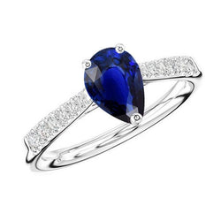 Dames diamanten sieraden blauwe saffier ring peervormige 3 karaat
