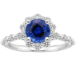 Dames diamanten sieraden bloem stijl Halo Ceylon saffier 3 karaat Nieuw