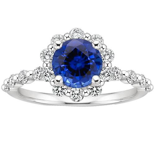 Dames diamanten sieraden bloem stijl Halo Ceylon saffier 3 karaat Nieuw - harrychadent.nl