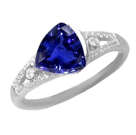 Dames diamanten sieraden triljoen saffier ring 2,50 karaat gespleten schacht - harrychadent.nl