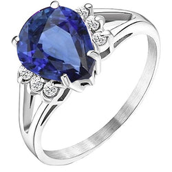 Dames diamanten verlovingsring blauwe saffier gespleten schacht 3,50 karaat