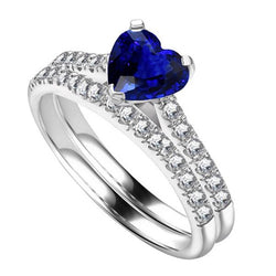 Dames diamanten verlovingsring set hart Ceylon saffier 3,50 karaat