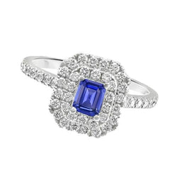 Dames dubbele Halo Sri Lankaanse saffier ring & diamanten 3 karaat