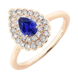 Dames dubbele halo ring peer blauwe saffier en diamanten 3,50 karaat