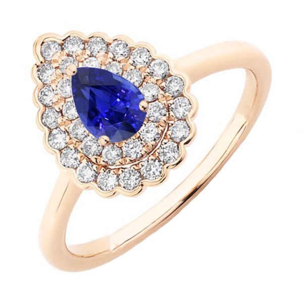 Dames dubbele halo ring peer blauwe saffier en diamanten 3,50 karaat - harrychadent.nl