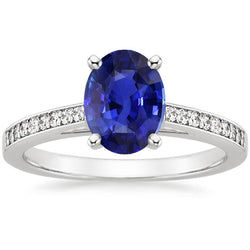Dames edelsteen Ceylon saffier ring kanaal set diamanten 4,50 karaat