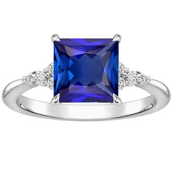 Dames edelsteen ring blauwe saffier met accenten wit goud 3,75 karaat