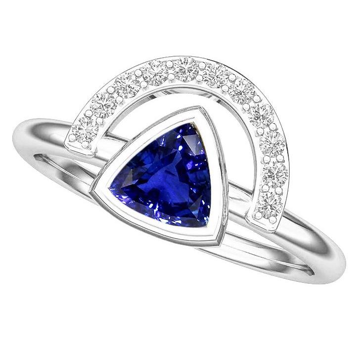 Dames edelsteen sieraden biljoen bezel set blauwe saffier ring 2 karaat - harrychadent.nl