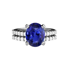 Dames gouden diamant & ovale blauwe saffier trouwring set 4,50 karaat