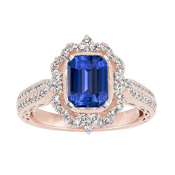 Dames gouden diamanten ring Halo bloem stijl blauwe saffier 3,50 karaat
