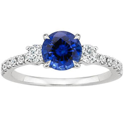 Dames gouden diamanten ring blauwe saffier 3 stenen stijl ring 3 karaat nieuw