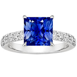 Dames gouden diamanten ring prinses blauwe saffier geaccentueerd 4,50 karaat