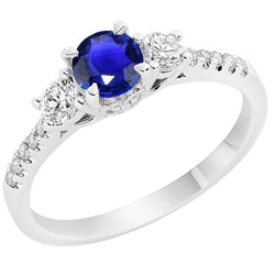 Dames gouden diamanten ring rond geslepen Ceylon saffier 3,50 karaat 14K