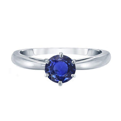 Dames gouden ring blauwe saffier Solitaire 1,50 karaat geknepen schacht