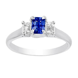 Dames gouden ring met 3 stenen diamanten saffier U-tandenset 1,25 karaat