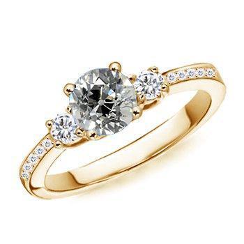 Dames gouden ring met 3 stenen ronde oude geslepen diamant met accenten 2,20 karaat - harrychadent.nl
