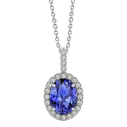 Dames hanger diamanten blauw tanzaniet 16.50 ct wit goud 14K sieraden