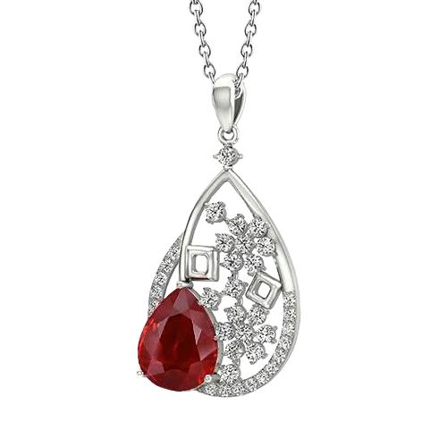 Dames hanger ketting 3,50 karaat robijn met diamanten wit goud 14K - harrychadent.nl