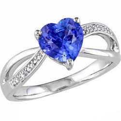 Dames hart edelsteen blauwe saffier ring 3,50 karaat gespleten schacht sieraden