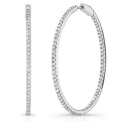 Dames hoepel oorbellen 4.30 karaat kleine ronde diamanten wit goud 14K
