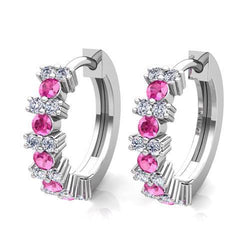 Dames hoepel oorbellen 9.60 ct roze saffier en diamanten wit goud 14k