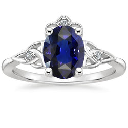 Dames kleine diamanten gouden ring Vintage stijl blauwe saffier 2,50 karaat