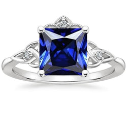 Dames kleine diamanten gouden ring Vintage stijl blauwe saffier 5,25 karaat