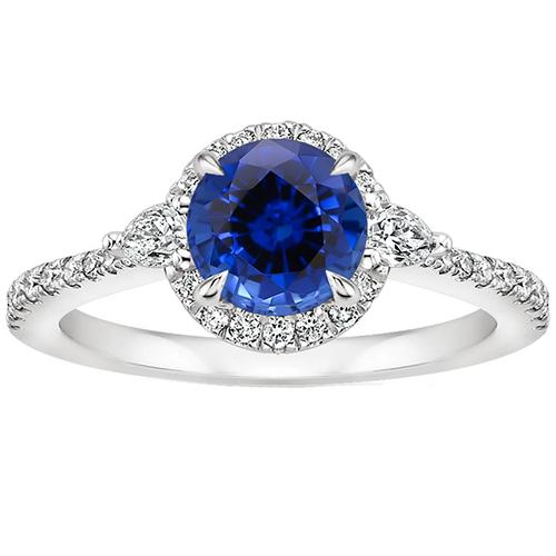 Dames peer diamant en ronde Ceylon saffier edelsteen ring 3 karaat - harrychadent.nl
