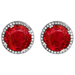 Dames rode ronde geslepen Ruby Diamond Stud Earring 9,28 karaat goud 14K